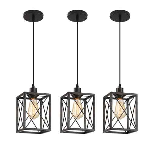 Black Pendant Lighting Modern Pendant Light, Adjustable Pendant Light Fixture,Pendant Lights Kitchen IslandLight (3 Pack Square Pendant Light)