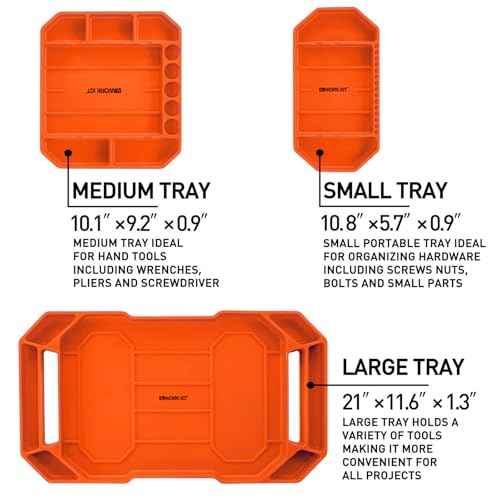 3PC Non-Slip Flexible Tool Tray, Large Tool Storage Set, Accessories Organizer, Silicon Tool Holder Mats, Organizer for Screw, Bolts, Washers, Nuts and Small Tools & Accessories.