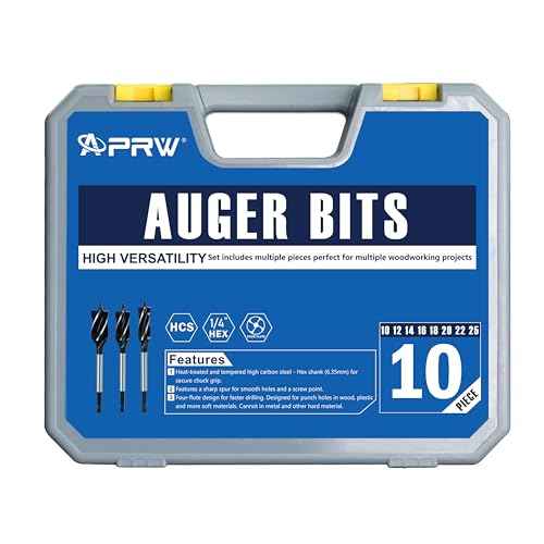 Auger Drill Bit Set for Wood,10pcs 10-25mm with Hex Shank Quick Change,Impact Wood Drill Bit Set with Storage Case,Long Drill Bits for Wood with Adapter