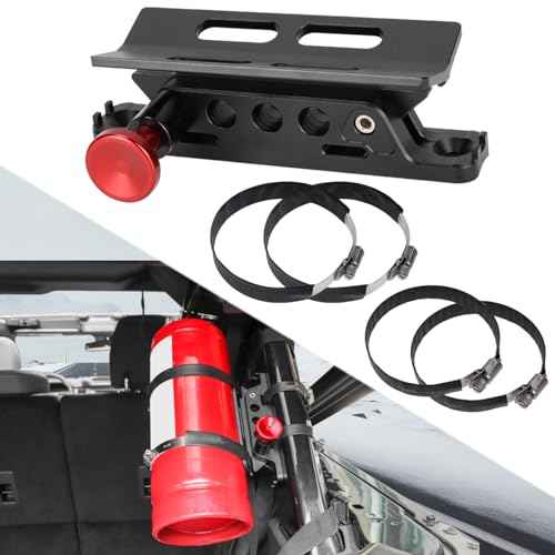 Aluminum Quick Release Roll Bar Fire Extinguisher Mount Holder Compatible with for Ford Bronco Jeep Wrangler Gladiator UTV Polaris RZR Ranger Can Am ATV Fire Extinguisher Bracket