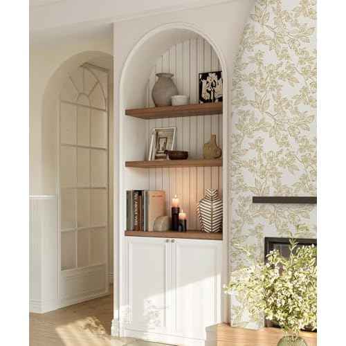 Ismoon Floral Peel and Stick Wallpaper Vintage Beige Contact Paper White Gold Stick on Wallpaper Textured Removable Self Adhesive Wall Paper for Bedroom Vinyl 17.3x78.7in