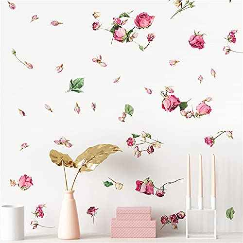 Removable 3D Falling Rose Wall Decals DIY Flower Petals Wall Stickers Peel and Stick Floral Wall Decals Decor Art for Girls Bedroom Living Room Furniture Decorations