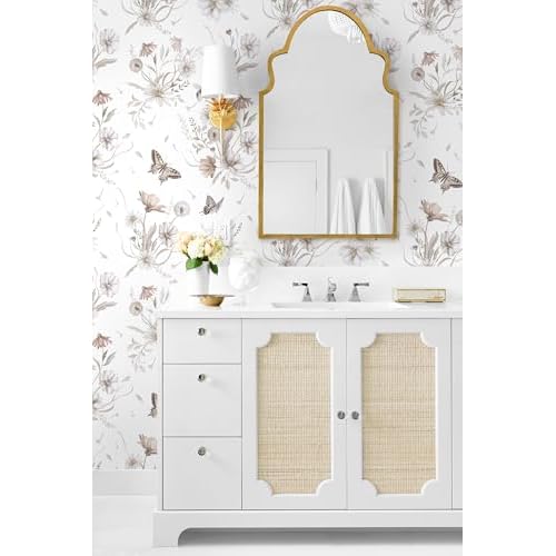 Vinjiasin Wallpaper Peel and Stick Floral Butterfly Contact Paper Vintage Flower Leaf Wall Paper for Bathroom Bedroom Self Adhesive Removable17.3 x 78.7"