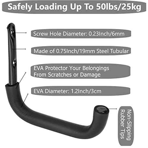 6 Pack Heavy Duty Garage Storage Ladders Hooks, 10 Inch Wall Mount Storage Garage Hangers for Bikes, Garden Tools, Chair, Hose