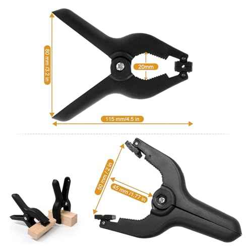 Coideal Black Plastic Spring Clamps, 8 Pack 4.5 Inch Large Nylon Spring Clips Heavy Duty Clamp with Metal Pins for Backdrop Art Crafts Woodworking Background