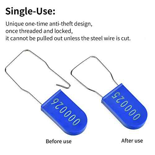 100PCS Plastic Padlock Security Seals Metal Wire Padlocks Electric Meter Lockout Tags Disposable Anti-Tamper Lock Numbered Anti Tamper Tags Blue