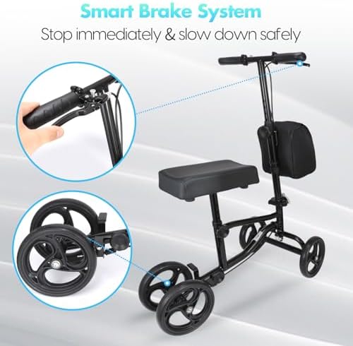Knee Scooter,Economical Foldable Steerable Knee Walker,for Adults Foot Surgery,Injured Ankle Recovery Scoote(Yellow-Shock-Absorbing Design)