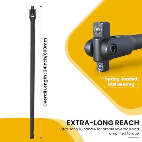24" Breaker Bar, 1/2" & 3/8" Dual Drive, 360 Rotatable Head, Chrome Vanadium Steel, 600Nm Torque, Ideal for Tight Spaces