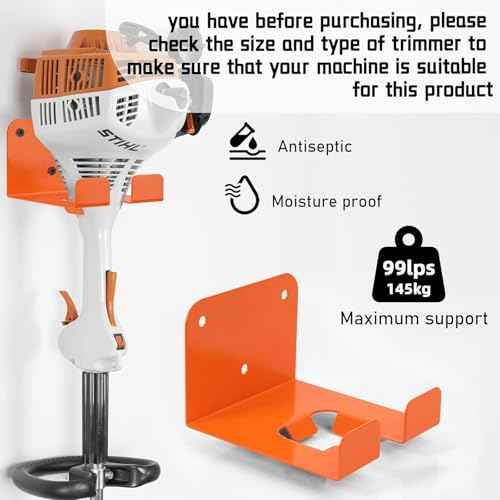 Weedeater Hanger, 2 Pack Weed Eater Hanger for Garage Wall-mounted Organizer Trimmer Rack Storage for Grass Trimmer, Hedge Trimmer, Garage Wall, Garden Tools, Black, Orange