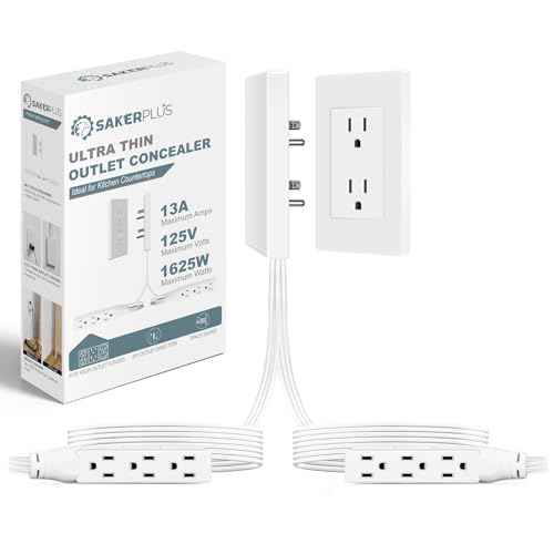 Outlet Concealer Power Strip-Outlet Cover Extender with 3AC Outlets-8ft Flat Plug Extension Cord,Universal Size,1625W for Kitchen, Home and Office,Child & Pet Safe(Dual 8 Foot)