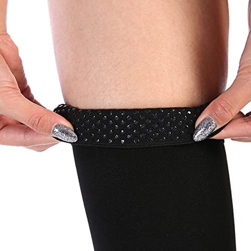Leotruny Women Men 20-30 mmHg Support Open-Toe Thigh High Compression Stockings (C02-Black, Large (1 Pair))