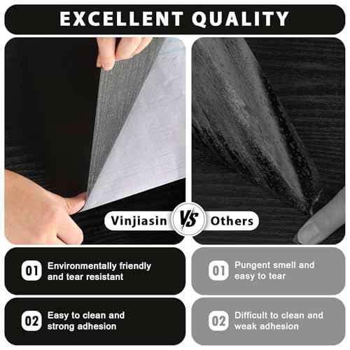 Black Wallpaper Wood Grain Contact Paper Peel and Stick Wall Paper Waterproof Self Adhesive Thickened Vinyl Wrap for Countertops Cabinets Desk Decorative Film Easy to Clean 15.7" x 118"