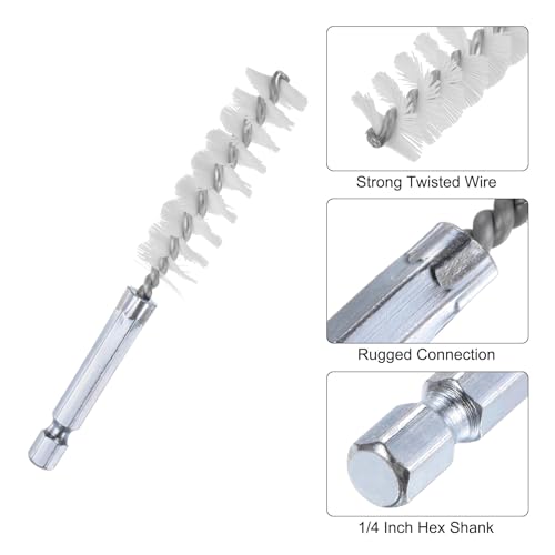 HARFINGTON 5Pcs Nylon Bore Brush 15mm Dia 4" Long Cleaning Twisted Wire Brush with Handle 1/4" Hex Shank for Tubes, Ports, Bearings
