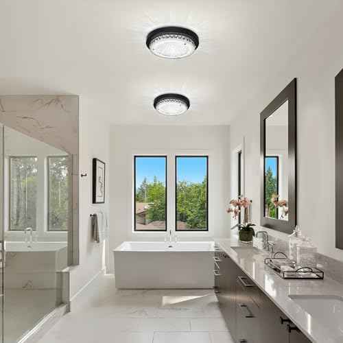 Black Flush Mount Ceiling Light Fixture Crystal LED Bathroom Dimmable Hallway Light Fixtures Ceiling 11" Bedroom Lights for Ceiling