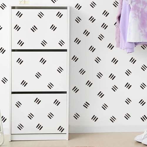 12x36 Inch Three Line Set - Boho Geometrical Shape Themed DIY Boho Wall Decal Mural Set - 80 Pcs Stickers for Wall, Kitchen, Nursery, Office Decor - Each Sticker 1.8x1.7 Inch (Boho Line Black)