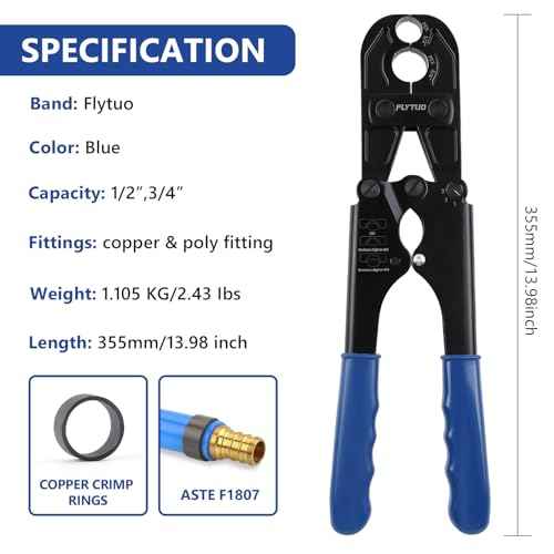 1/2" & 3/4" Combo PEX Crimping Tool for Copper Crimp Rings with Go/No-Go Gauge, ASTM F1807 Standard Compliant