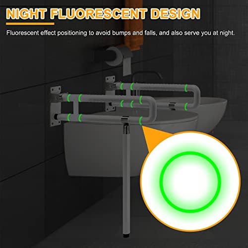 YUCHENGTECH Foldable Toilet Grab Bar 29.5 INCH Flip Up Grab Bar Handicap Grab Bars Folding Toilet Safety Rails for Bathroom with Leg Anti-Slip for Elderly Disabled Pregnant