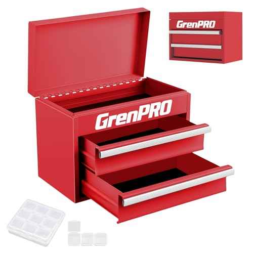 Mini Tool Box Metal with Drawers, Miniature Tiny Steel Tool Box, Mini Toolbox with PVC Liners and PP Feet Pads, Free Storage Containers & Tool Chest