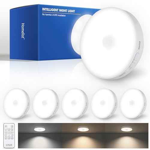 Homelist Upgraded Ultra Bright Motion Sensor Lights Indoor Rechargeable, 6 Pack Puck Light with Remote, 1500mAh Battery Operated Sensor Night Light for Stairs, Cabinet, Bedside, Closet