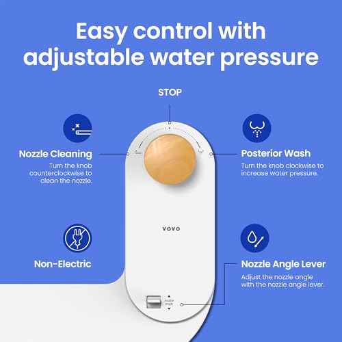 VOVO Basic 9, Real Bamboo Handle, Wash feature, Self-cleaning nozzle, Non-electric Bidet Attachment for Toilet Seat, Adjustable Water Pressure
