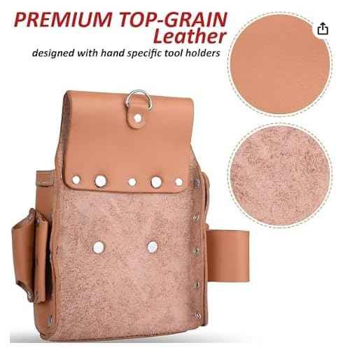 FUERI Leather Tool Pouches Carpenter Electrician Belt Bags Organizer 4 Pocket Professional Heavy Duty Pouch for Construction Framing