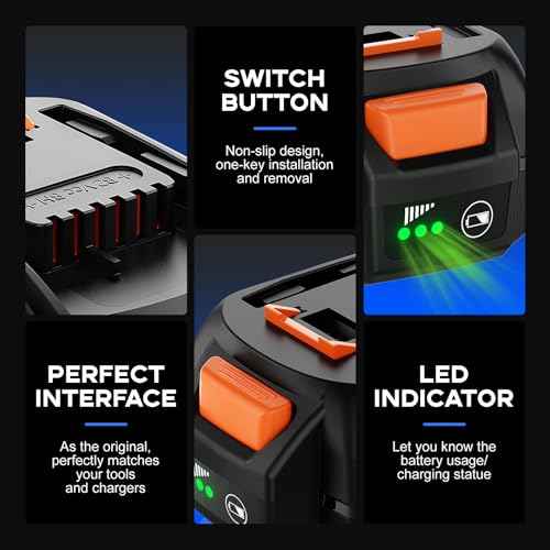 Upgraded 6.5Ah for Worx Battery 20V WA3525 for Worx 20V Max Power Share Battery WA3575 WA3520 WA3578 WA3674 WA3669 WG323 WG261 Lawn Mower Weed Eater Trimmer Blower Fan Lithium-ion