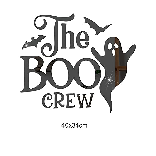 Halloween Ghost Bat Wall Decor 3D Wall Stickers Removable Halloween Acrylic Mirror Wall Sticker Decorations The Boo Crew Wall Decals for Bedroom Windows Party Decoration