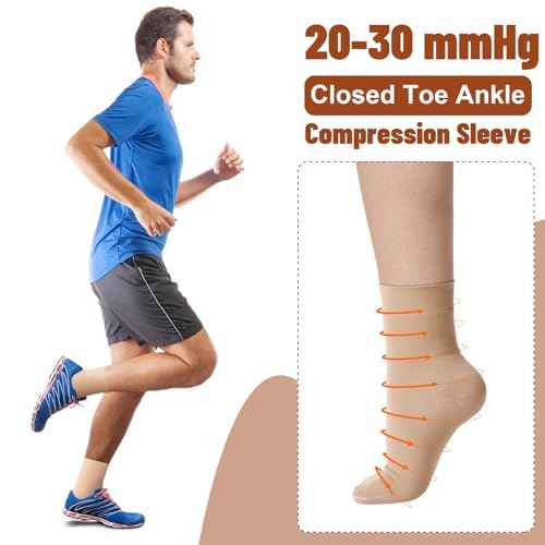 Shinymoon 4 Pairs Ankle Compression Socks 20-30 mmHg Closed Toe Ankle Compression Sleeve Brace Support Sleeve Plantar Fasciitis Socks for Women Men Swelling (Nude Color)