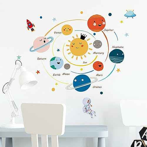 Solar System Wall Stickers for Kids, Universe Space Wall Sticker, Planet Wall Decal, Space Wall Decor for Bedroom Classroom Playroom Nursery Birthday Gift Idea