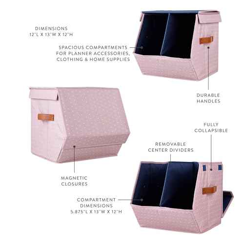 Erin Condren Collapsible Storage Organizer - Store, Organize & Pack Your Essnetials - Removable Dividers With Magentic Closure - Lilac, Medium