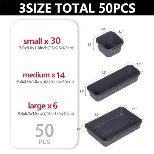 50 Packs Tool Box Organizer Tray Divider Set, Desk Drawer Organizer, Garage Organization and Storage Tool Box Accessories for Rolling Tool Chest Screw Cart Cabinet Workbench Small Hardware
