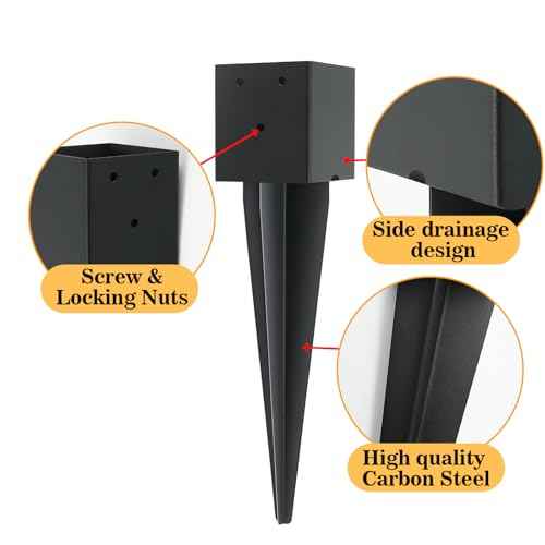 4 Pcs 4"x4" Fence Post Anchor Ground Spike,(Internal 3.6"x3.6"),Metal Post Stake Ground 16" with Black Powder-Coated,Fence Stakes Post Base for Deck,Fence,Porch,Railing,Mailbox