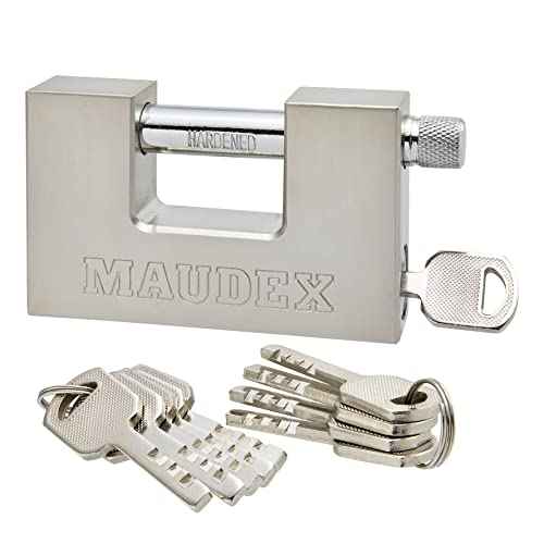 Maudex¢ç MDP/70 Heavy Duty Lock with 0.59¡± Shackle Clearance & 0.47¡± Thick Bolt [Nickel Plated Finish] - [Anti Pick, Anti Drill Cylinder] - Ideal Lock for Storage Units with 10 Keys
