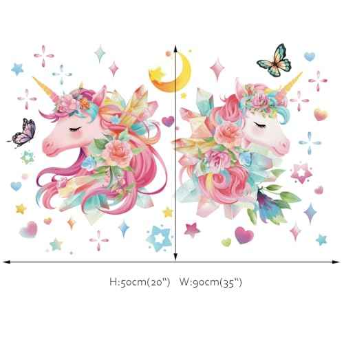Runtoo Unicorn Wall Decals Pink Rainbow Wall Stickers for Girls Bedroom Baby Nursery Kids Room Birthday Party Decor Gifts