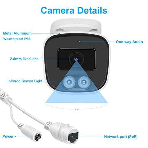 Anpviz 4MP PoE IP Bullet Camera with Microphone/Audio, IP Security Camera Outdoor Indoor, Night Vision 65ft, Waterproof IP66, 108¡Æ Wide Angle 2.8mm Lens, 24/7 Recording, NDAA Compliant (U Series)