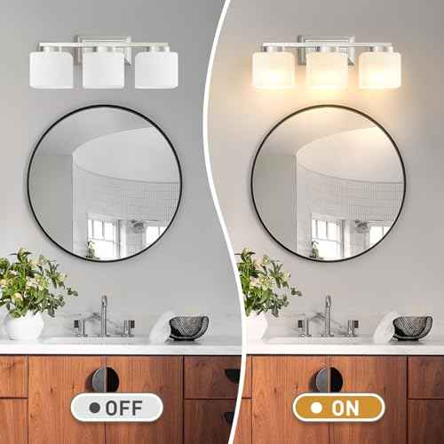 3-Light Bathroom Light Fixtures - Brushed Nickel Bathroom Vanity Lights with Glass Shade Modern Bathroom Lighting Fixtures Over Mirror - Wall Sconce Lamps for Bedroom,Living Room,Hallway