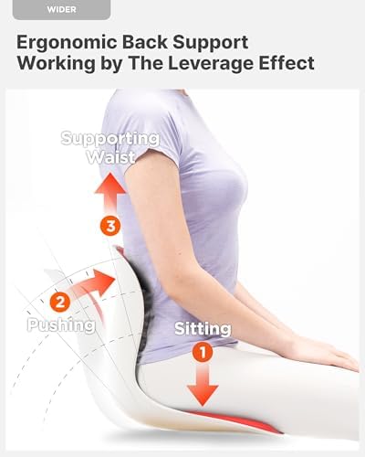 Curble Wider(Standard Wide) – Ergonomic Lower Back Support, Lumbar Support Back Posture Corrector for Low Back Pain Relief, Perfect for Home Office Desk Chair, and Floor Seat, Patented (Red)