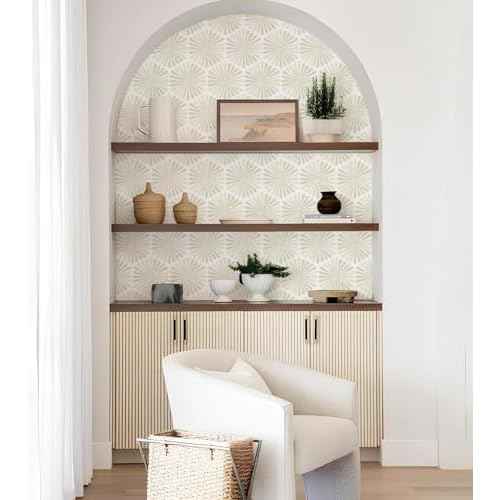 Naphite Modern Peel and Stick Wallpaper Boho Contact Paper Self Adhesive Removable Wallpaper for Bathroom Waterproof Geometric Contact Paper Cabinets Farmhouse Beige Striped Wall Decor 17.3inW 78.7inL