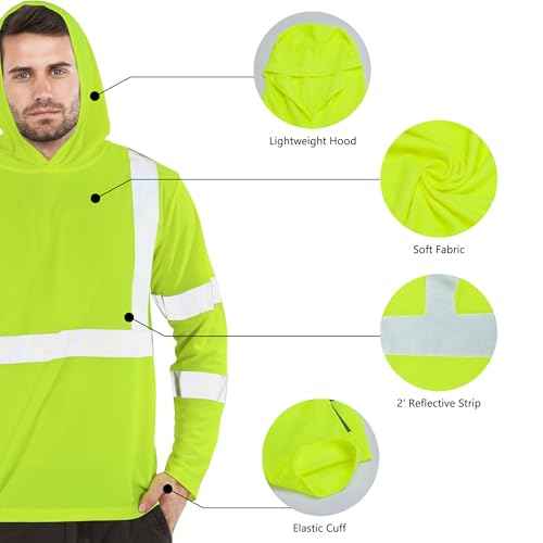 FATONE Hi Vis Shirts Long Sleeve for Work, Class 3 High Visibility Shirts for Men with Hood Reflective, Safety Shirt for Construction 3 PCS, Yellow M