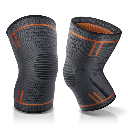 Compression Knee Brace for Women Men 2 Pack Compression Knee Sleeve Knee Brace for Knee Pain Arthritis Meniscus Tear Knee Support for Running Workout Wrestling Weightlifting Sport Athletics Orange M