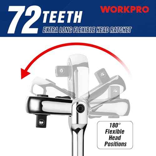 WORKPRO 1/2 inch Drive Extra Long Flex Head Ratchet, 24 Inch Long CR-V Steel Ratchet Handle with Chromium Plating, CR-MO Head, Quick Release Reversible Design, 72-Tooth