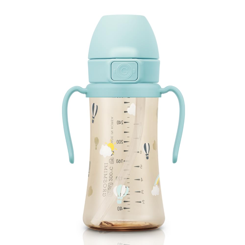 GROSMIMI Flip Top Spill Proof Sippy Cup, PPSU, BPA Free, 10 oz, Stage 2 Straw for Toddlers (Dinosaur)