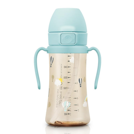 GROSMIMI Flip Top Spill Proof Sippy Cup, PPSU, BPA Free, 10 oz, Stage 2 Straw for Toddlers (Dinosaur)