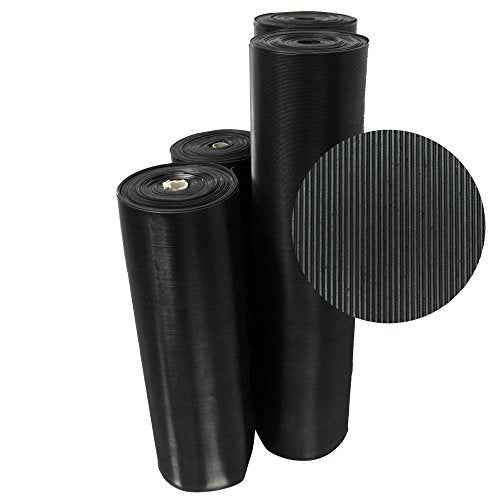 Rubber-Cal 03_168_W_FR_04 Fine Rib Corrugated Rubber Mats, 1/8" Thick x 4' x 4' Runners, Black