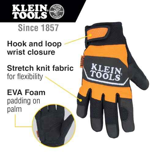 Klein Tools 60619 Work Gloves, Thinsulate Lined Thermal Winter Work Gloves, Water Resistant, Padded Palms, Medium