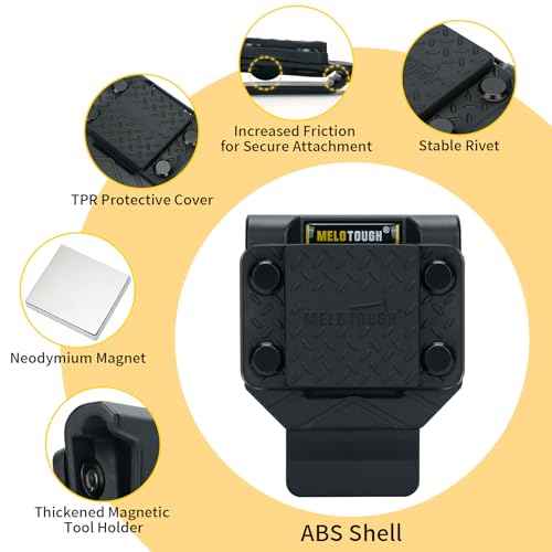 MELOTOUGH Magnetic Tool Holder Strong Magnetic Belt Clip for Screws,Nails,Wrench,Hammer,Pliers,Screwdriver,Trowel,Sockets - Fits Up to 2.7" Belt (Black)