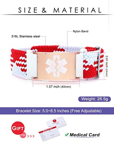 Personalized Sport Medical Alert Bracelets for Women Men - Custom Medical ID Bracelets with Free Engraving - Hook and Loop/Elastic/Stainless Steel/Silicone Watch Wristband Emergency Bracelet