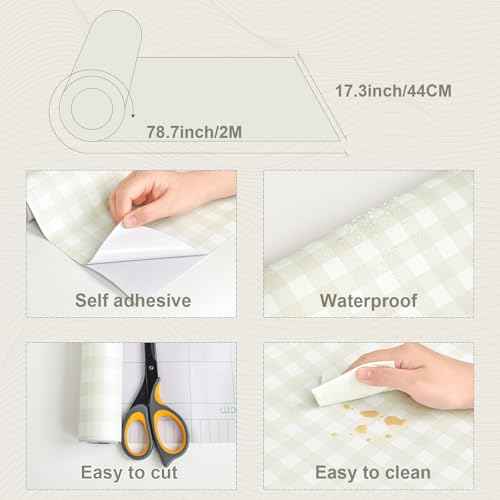Cohoo Home Plaid Wallpaper Peel and Stick Wallpaper Boho Plaid Contact Paper for Cabinets Drawers Gingham Checkered Neutral Contact Paper Self Adhesive Removable Bathroom Waterproof 17.3inW 78.7inL