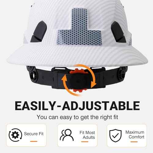 Full Brim Hard Hat, OSHA Construction Work Approved, ABS Safety Helmet with 6 Point Adjustable Ratchet Suspension Industrial Work