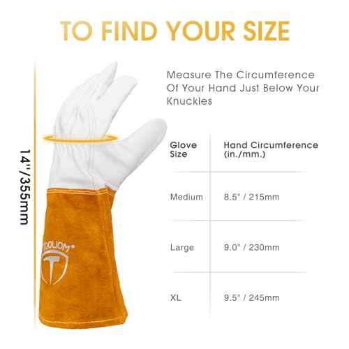 TOOLIOM Premium Goatskin TIG Welding Gloves Cuff Cowhide Split Leather with Soft Lining High-Dexterity (14-inch, Large)